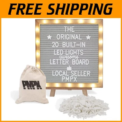 Customizable Gray Felt Letter Board with Stand & LED Lights for Chic Decor - Image 1 of 4