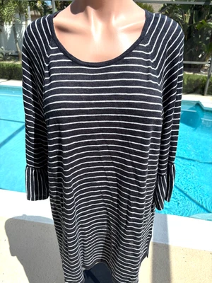 Suéter J. Jill Azul Blanco Rayas Lino Rayón MUJERES Largo Talla 3X NUEVO $99 Foto 1 de 4