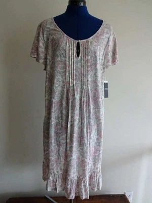 RALPH LAUREN PINK Green PAISLEY Cap Sleeve COTTON BLEND Womens M NIGHT GOWN - Image 1 of 4