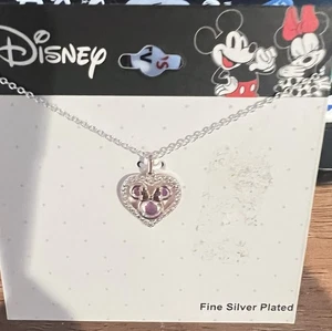 Minnie Mouse Fine Silver Plated Jewelry Necklace and Heart Pendant Disney - Picture 1 of 4
