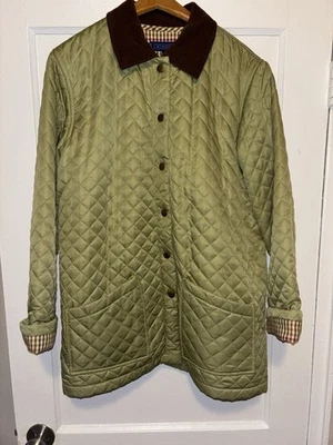 J. McLaughlin зеленый стеганая куртка амбара пальто вельветовый коричневый воротник с подкладкой большой - Изображение 1 из 4