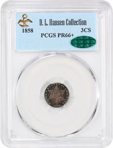 1858 3cS PCGS/CAC PR66+ ex: D.L. Hansen - Three Cent Silver - Picture 1 of 4