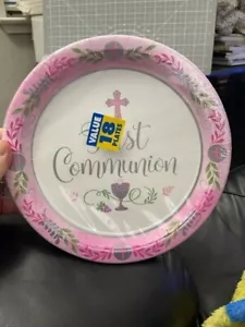 Communion Day Girl Pink 10.5" Paper Dinner Plates 18ct. Party Supply New!!! - Picture 1 of 2