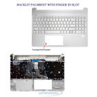Fits For Hp 15S-Fq3002nu Silver Backlit Uk Keyboard Palmrest With Finger Id Slot