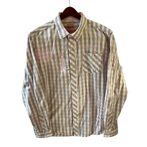Born Fly 2X Women’s Western Shirt Embroidered Pink Taupe Check Cowgirl Rodeo - Picture 1 of 10