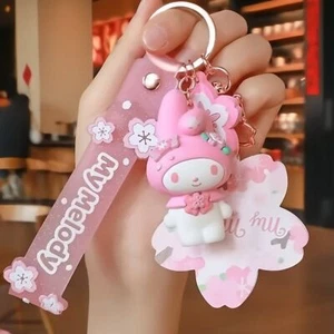 My Melody Sakura Keychain Glitters Sequins Decorative Bells | Kawaii Car Key - Picture 1 of 3