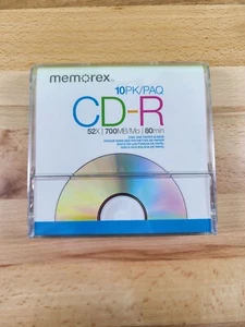 Memorex CD-R 10 pk 52x 700 mbps 80 minute blank CD with Cases NEW - Picture 1 of 2