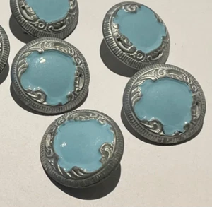 8 Vintage Blue and Silver Metal Buttons 20mm Shank B37-21 AUSSIE SELLER - Picture 1 of 3