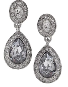 $45 CAROLEE SILVER TONE CRYSTAL TEARDROP  DROP EARRINGS CM7-2 - Picture 1 of 6