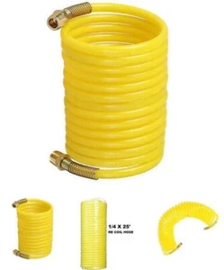 Manguera de aire de retroceso de 1/4" x 25 pies Herramienta de compresor neumático con extremos de resorte de bobina 200 psi - Imagen 1 de 1