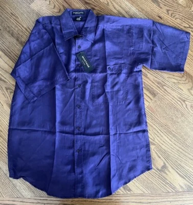 Montage Short Sleeve Button Casual Shirt Men's Size M NWT Purple 100% Silk - Image 1 of 4