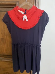 Gucci Girl Blue Cotton Blend Blue /Read Collar Dress Size 6 - Picture 1 of 4
