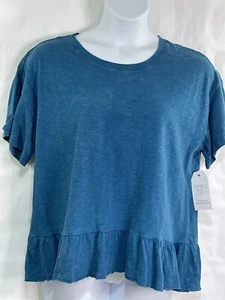 TIME And TRU Women’s Sz XXL Teal 100% Cotton Short Sleeve Washed Peplum Top - Picture 1 of 8