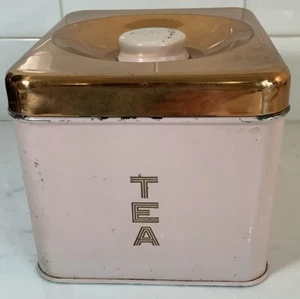 VTG Metal Pink Tea Canister Lincoln Beautyware Copper Colored Lid Mid Century - Picture 1 of 9
