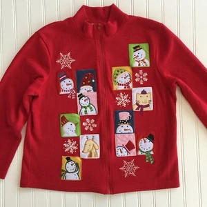 Onque Casuals Damen große Weihnachtsstrickjacke Reißverschluss vorne Pullover Schneemänner  - Bild 1 von 6