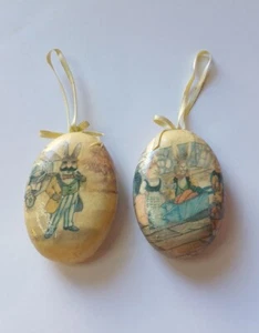 Juego de 2 conejos de conejo de 3 pulgadas adornos planos ovalados de huevo de Pascua de colección - Imagen 1 de 14