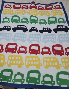 Mamas & Papas Knitted Baby Blanket SPOTLESS boys Vehicles cars bus Bright Funky