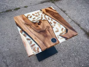 White Epoxy Resin Table – Live Edge Wood Top | Custom Handmade - Picture 1 of 4