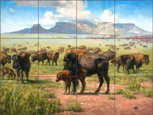 Mural de cerámica artística de bisonte azulejos salpicadero Jack Sorenson RW-JS060 - Imagen 1 de 1