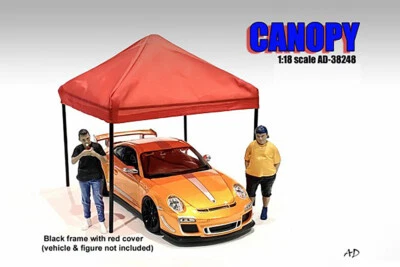 Tienda con dosel roja con marco de metal negro American Diorama 1:18 juego de accesorios Foto 1 de 4