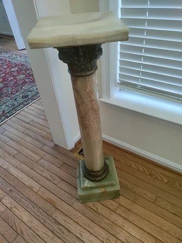 19 th C. Green Onyx Pedestal with Bronze Scrolling BEST Cover