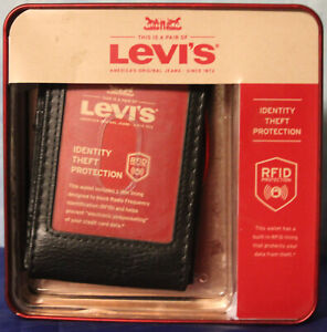 Levi's BLACK Leather RFID Wallet Magnetic Closing NEW IN BOX