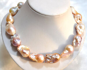 18" 32mm pink purple baroque Reborn pearl necklace