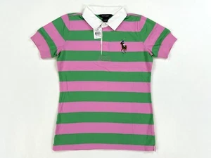*MINOR DEFECT* Polo Ralph Lauren Girl's BP Striped Polo - Pink/Green - Sz: 12/14 - Picture 1 of 4