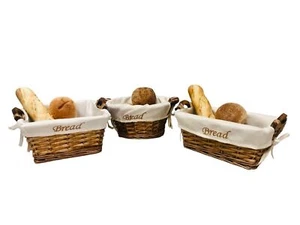 Willow Bread basket Wooden Handles washable lining, round, square or rectangular - Picture 1 of 11