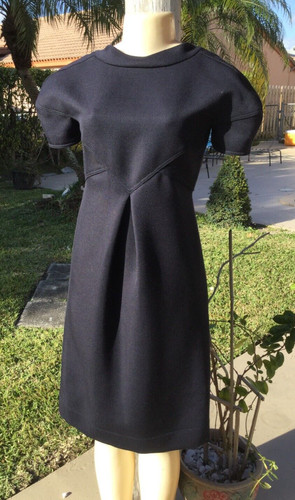 ABITO ADERENTE FENDI BLU NAVY MANICA CORTA PLISSETTATO DETTAGLIO DAVANTI TG 38 MADE IN ITALY