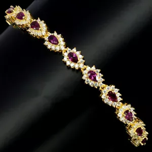 Bracciale Argento Sterling 925 Pera Rodolite Granato Gemma Naturale Gioielli 9in - Foto 1 di 10