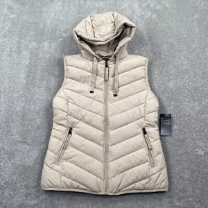 Ralph Lauren Stretch Full Zip Up Hooded Puffer Vest Women's Size M Birch Tan - Picture 1 of 13