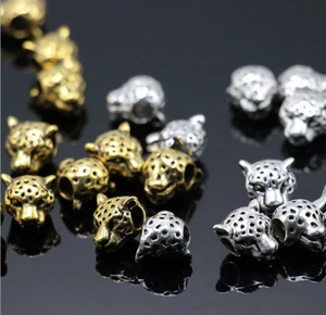 50 piezas Cabeza de leopardo cabeza de latón plata y oro espaciador cuentas hallazgos de joyería 10 mm - Imagen 1 de 21