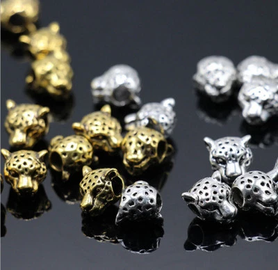 50pcs Silver & Gold Brass Leopard Head Charm Spacer Beads Jewelry Findings 10mm - Image 1 of 4