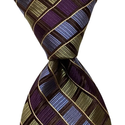 STACY ADAMS Men's 100% Silk Necktie Designer Geometric Purple/Blue/Green EUC - Image 1 of 3