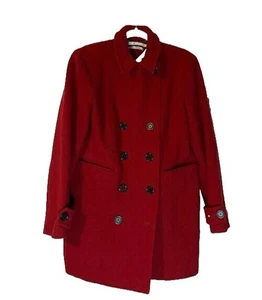 TOMMY HILFIGER Peacoat XL Red Wool Blnd Double Breasted Midlength Classic Preppy - Picture 1 of 7