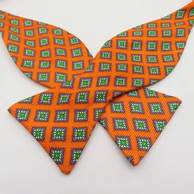 The Bow Tie Club Bow Tie Orange Green Purple 2.5" Wide Self Tie Silk USA - Image 1 of 4