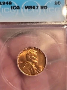 1948  1 Cent Superb Gem BU Full Strike Luster Sharp Detail Rare ICG 67RD LC - Picture 1 of 6