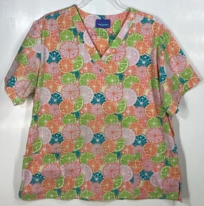Scrub Top womens plus size 1X Lemon Lime Orange Citrus Slices green yellow - Picture 1 of 3