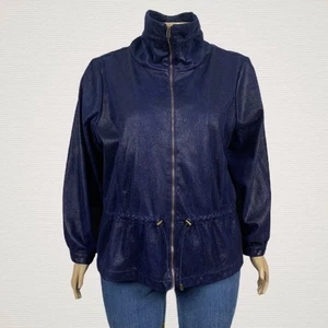 Ruby Rd. 24W Women PLUS Snake Skin Print Microfiber Zip Up Jacket Navy Blue - Picture 1 of 9