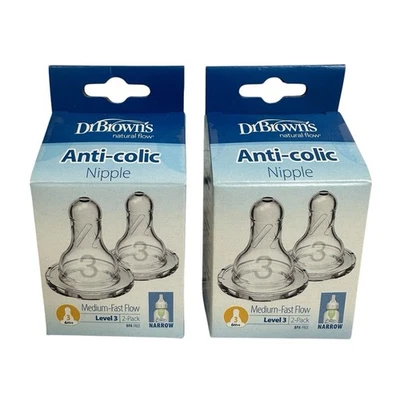 Dr Browns Pezones Estrechos Nivel Medio 3 Flujo Paquete de 2 6-9 Meses Lote de 2 Paquetes Foto 1 de 4