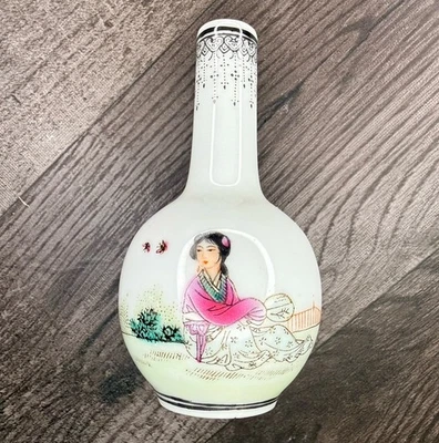 Mini Jarrón Rosa Familia China Antiguo Botella Tabaco República Qianlong Mark 20 C Foto 1 de 4