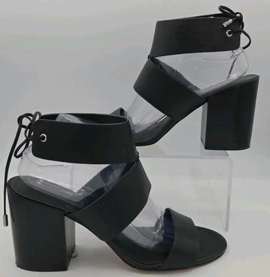 Tacones altos Rebecca Minkoff 9,5 M para mujer de cuero negro con cierre de corbata tacones en bloque Foto 1 de 4
