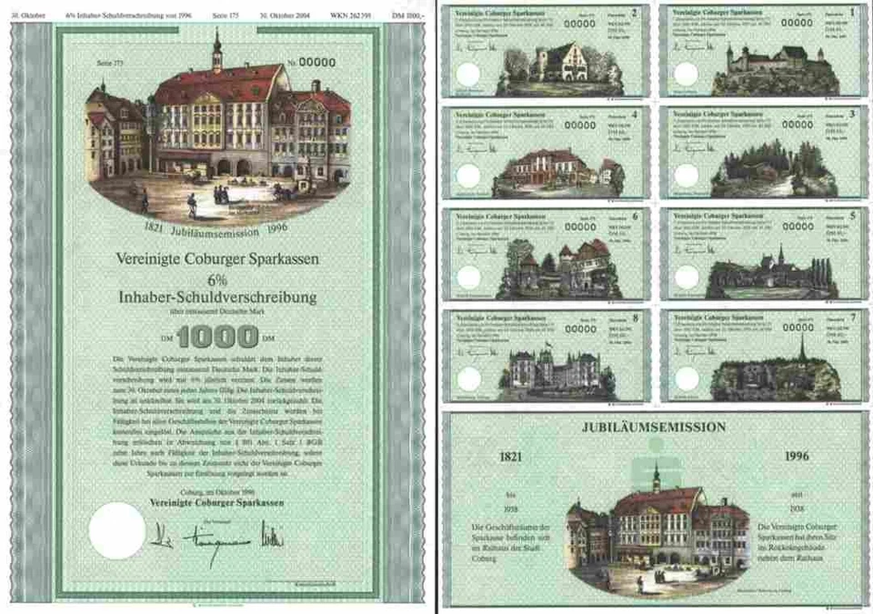 United Coburger Sparkassen 1996 Coburg Alta Franken Marktplatz 1000 DM cupones Foto 1 de 1