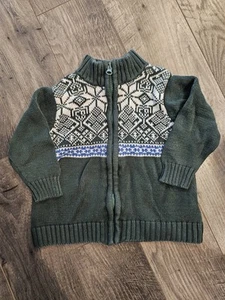 24M Nordic Pattern Green White Blue Zip-Up Sweater Easter Grandpa Fisherman - Picture 1 of 8