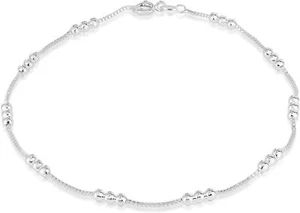 925 Sterling Silver Beach Anklet Bracelet For Women Bead Summer Jewelry 10 Inch - Picture 1 of 2