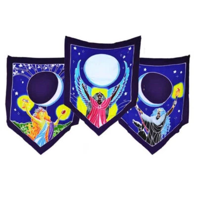 NEW Triple Goddess Prayer Flag Set of 3 Hand-Dyed Batik Flags by Karuna Arts - Image 1 of 2
