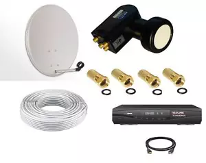 SET Sat Anlage 1 Teilnehmer 60 Antenne +HD Receiver + Koax Kabel + LNB Quad - Bild 1 von 1