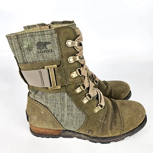 Sorel Major Carly Olive Combat Canvas Suede Zip Up Boots NL 2158-383 Womens Sz 6 - Picture 1 of 7