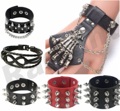 Bracelet Womens Mens Punk Rivet Cuff Leather Gothic Wristband Bangle Jewelery UK - Image 1 of 3